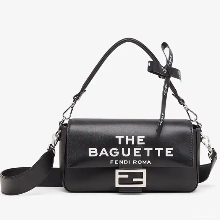Fendi Motif Medium Nappa Black Bag Baguette In The Leather Baguette 0701